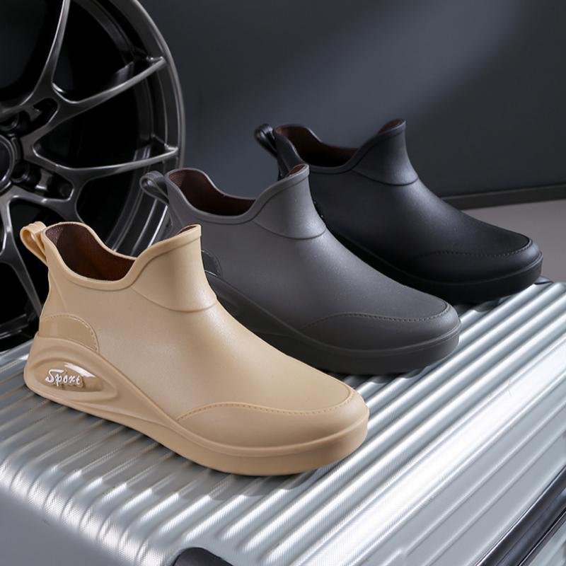 Men's Rain Boots Short Tube Casual Waterproof Shoes Non-slip Work Shoes Plus Velvet Warm Fishing Rain Boots