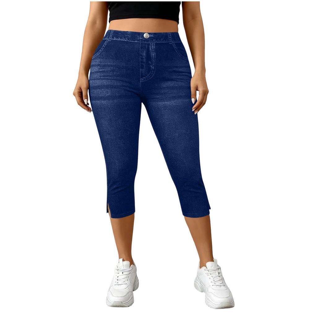 Pantaloni Capri da Donna in Denim Elasticizzato Vita Media Vestibilità Slim Jeans Corti con Classico Design a Cinque Tasche per l'Uso Quotidiano