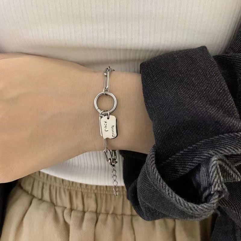 Lucky Tag Patchwork Irregular Style Bracelet - Niche Design, Neutral and Simple Wristband