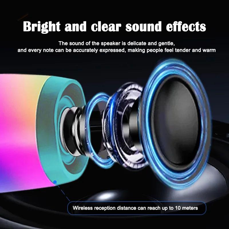 Portable Bluetooth Speaker with Colored LED Lights Outdoor 3D Stereo Bass Glow-in-the-dark Speaker FM/TF