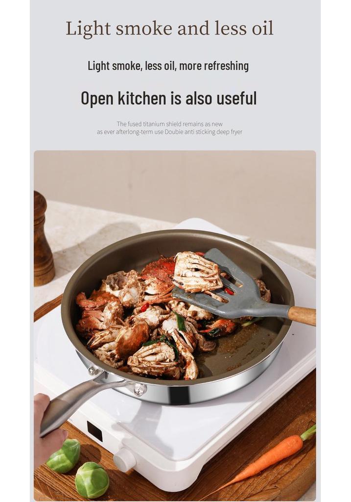 Titanium 316L Non-Stick Stainless Steel Frying Pan, Flat-Bottomed, Universal for Induction and Gas Stoves, Ideal for Commercial Use and Fried Eggs.
