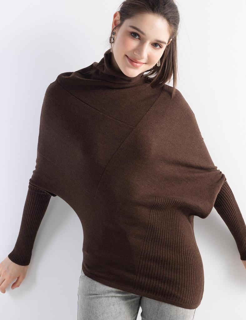 Korean Irregular Wool Patchwork Batwing Sleeve Sweater - Women's Autumn/Winter Loose Knitwear