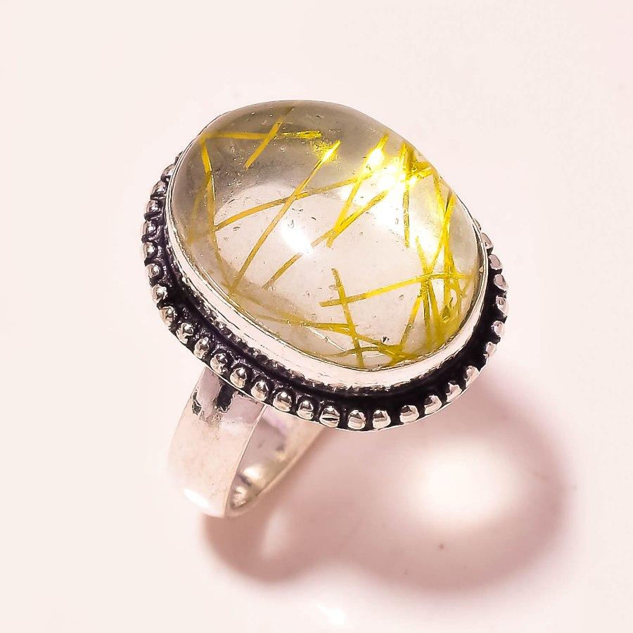 

Golden Rutile Gemstone Ring Handmade Unique Design Dainty Jewelry 7.25 S8b16