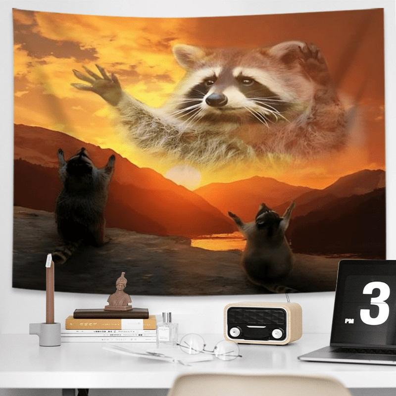Raccoon Sunset Art Digital printing polyester wall tapestry suitable for use in living rooms bedrooms offices bars party