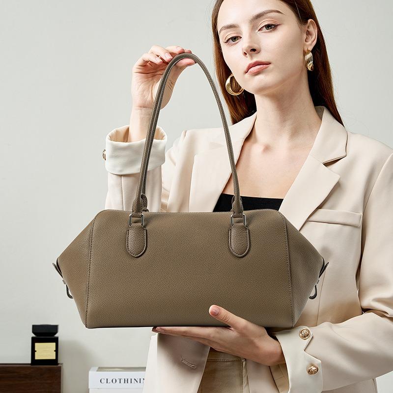 Bowling Bag Women's Korean Version Large-capacity Leather Shoulder Bag Niche Female Commuter Premium Tote Bag