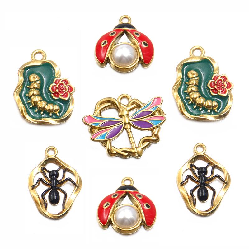 Colorful Enamel Insect Pendants: Ant, Dragonfly, Beetle – DIY Jewelry Accessories (4 Styles)