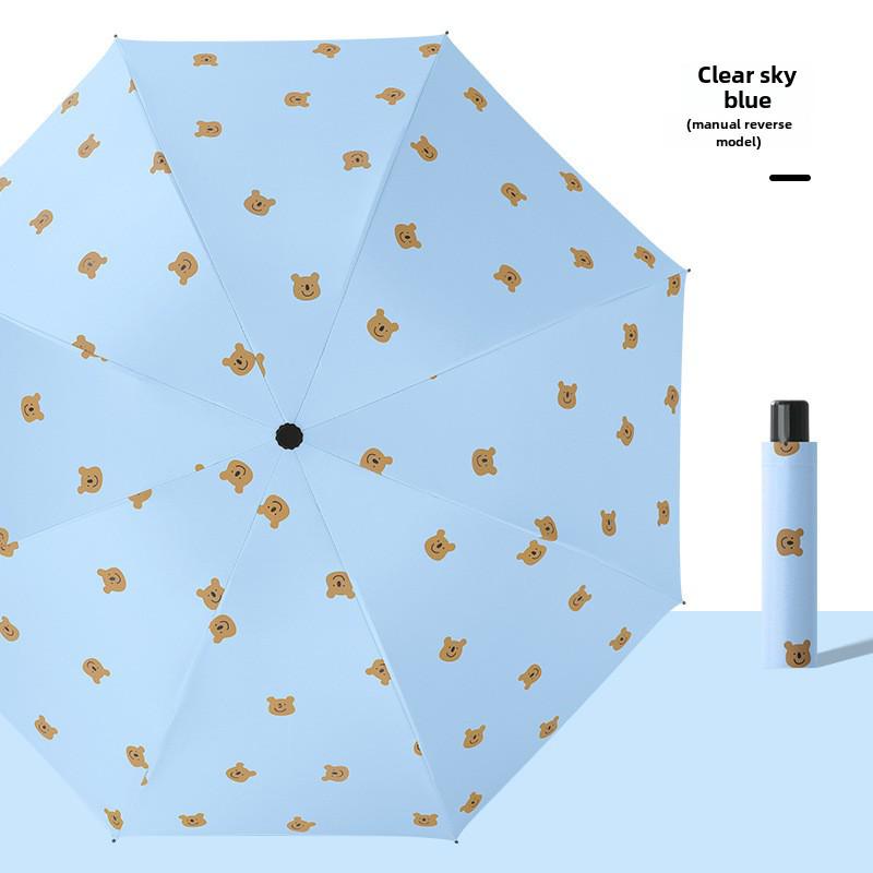 Kreskówkowy Składany Parasol z Ochroną UV: Parasol podwójnego zastosowania na słońce i deszcz z motywem misia