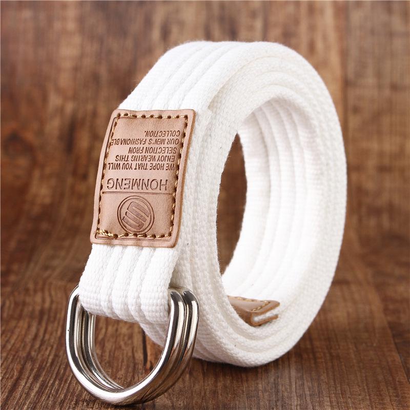 Korean Style Unisex Canvas Belt: 19 Colors, Double Ring Buckle, Casual & Business Design