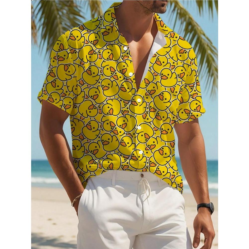 Men's 3D Summer Splicing Yellow Duck Printed Shirt