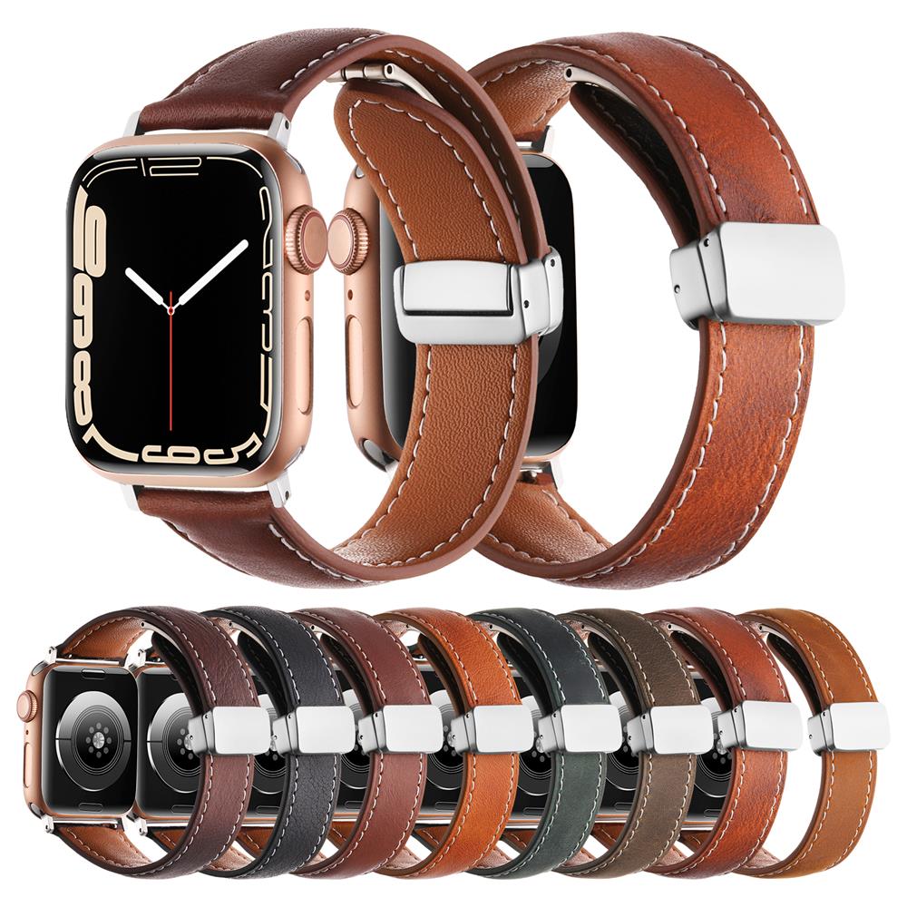 Crazy Horse Magnetic Buckle Women's Genuine Leather Watch Strap,For Apple Watch 42mm 44mm 45mm 49mm iWatch S10 46mm