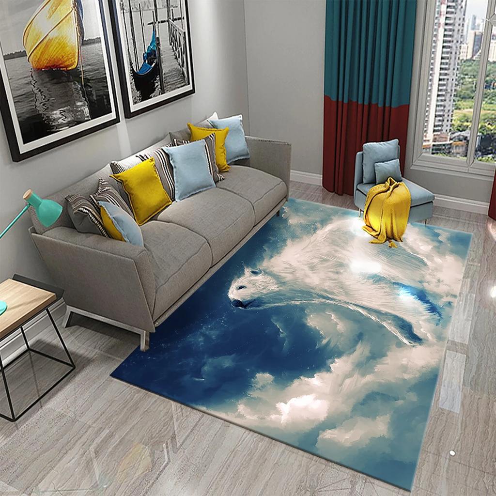 Vivid 3D Polar Bear Frosty Arctic Rug Cozy Modern Living Room Carpet Skin Friendly Easy Care Stylish Home Decor