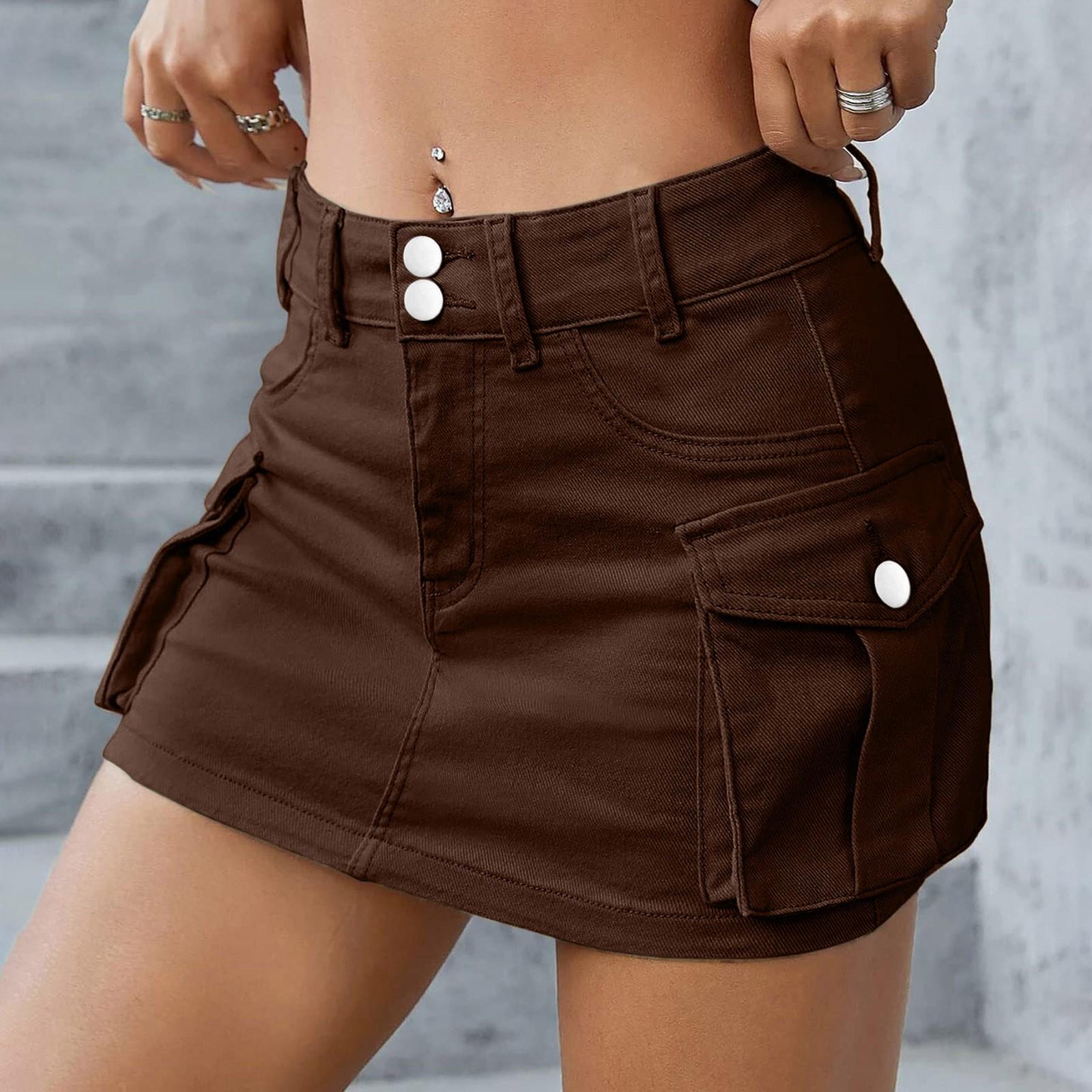 Женская короткая юбка, рабочая юбка, полуюбка на пуговицах, джинсовая юбка с юбкой с карманами XL коричневый
