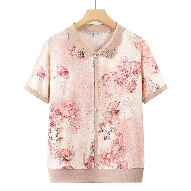 

Stylish Summer Ice Silk T-shirt for Middle-aged Women (50s-60s) - Short Sleeve Top 2XL червоний