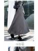 Women's Black High-Waist A-Line Woolen Skirt - Ribbed, Thickened, Autumn/Winter Casual Skirt