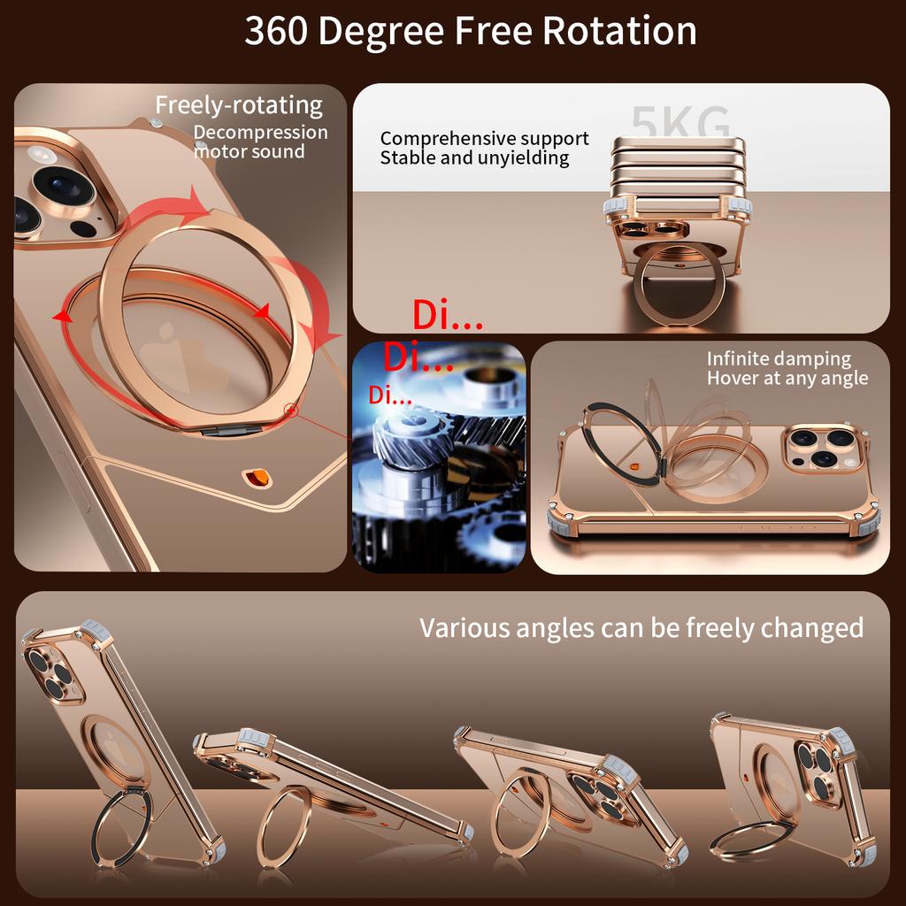 For iPhone 14 Pro Max Case PC + Metal Boardless Phone Back Cover with Kickstand