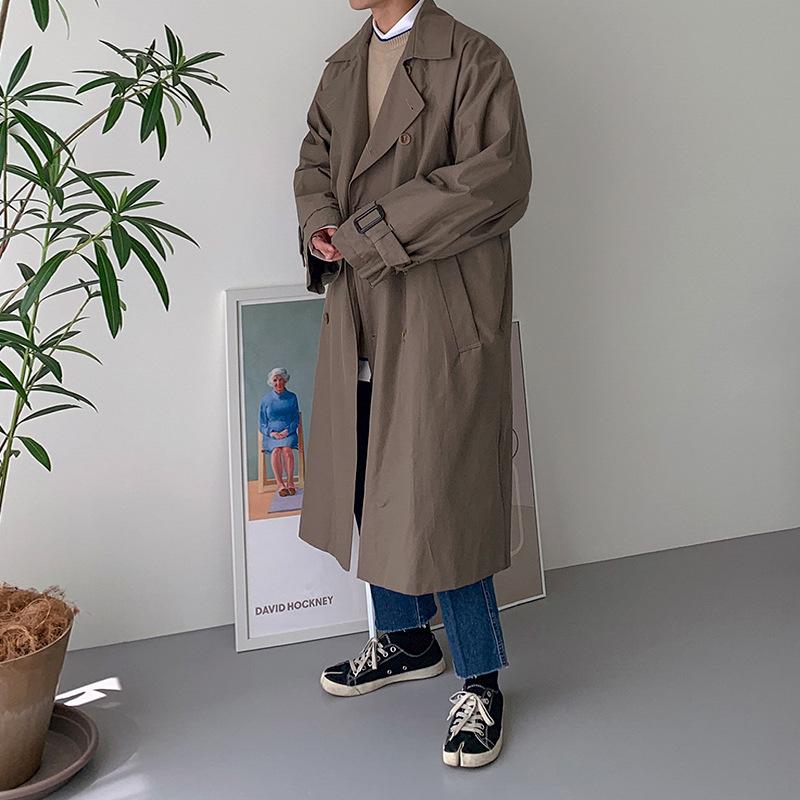 Herren Trenchcoat Mittellang und Lang Locker Overknee Trendy Coat