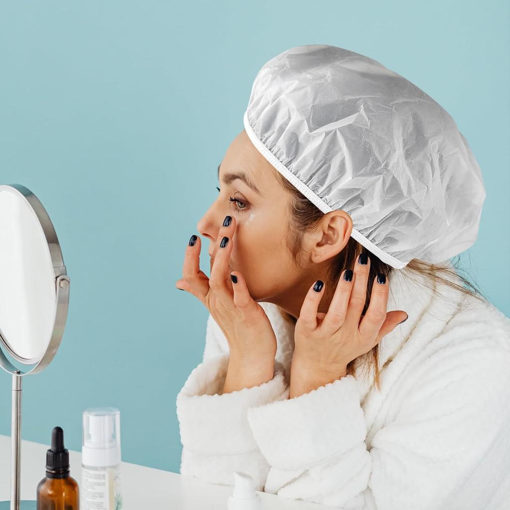 3 Pcs Shower Cap, Disposable Shower Caps, Plastic Hair Caps, Shower Caps for Women Reusable Impermeable for Women Men (White)