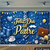 2D Plane Feliz Día Del Padre Spanish-language Father's Day Background Fabric with Golden Tie Theme
