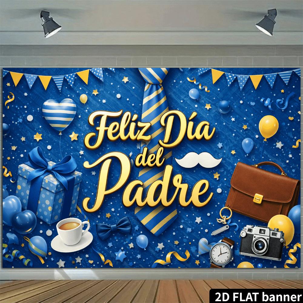 2D Plane Feliz Día Del Padre Spanish-language Father's Day Background Fabric with Golden Tie Theme