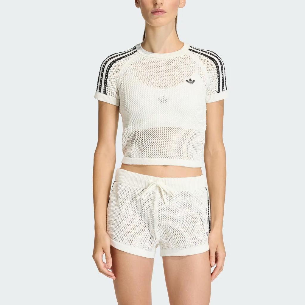 Adidas Originals Cali T-Shirt Slim Fit Mesh Short Sleeve Logo Print Off White Women KE0200