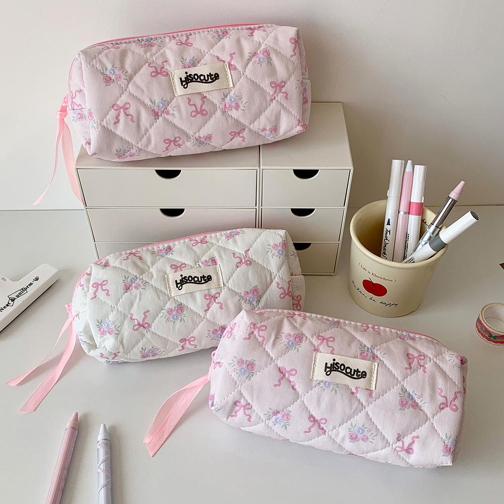 Korean Pink Bow Pencil Case - Stylish & Portable Student Stationery Organizer