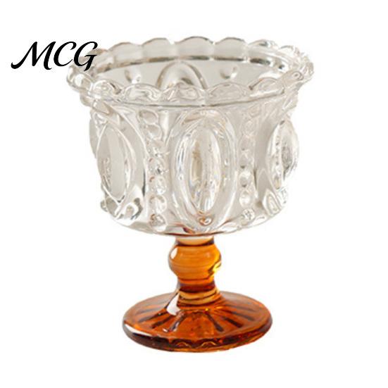 Embossed Retro Glassware Vintage Glass Dessert Cup, Ice Cream Bowl, Thickened Footed Sundae Stable Base Drinking Cup Bowls for Cream, Yogurt, Parfait, B