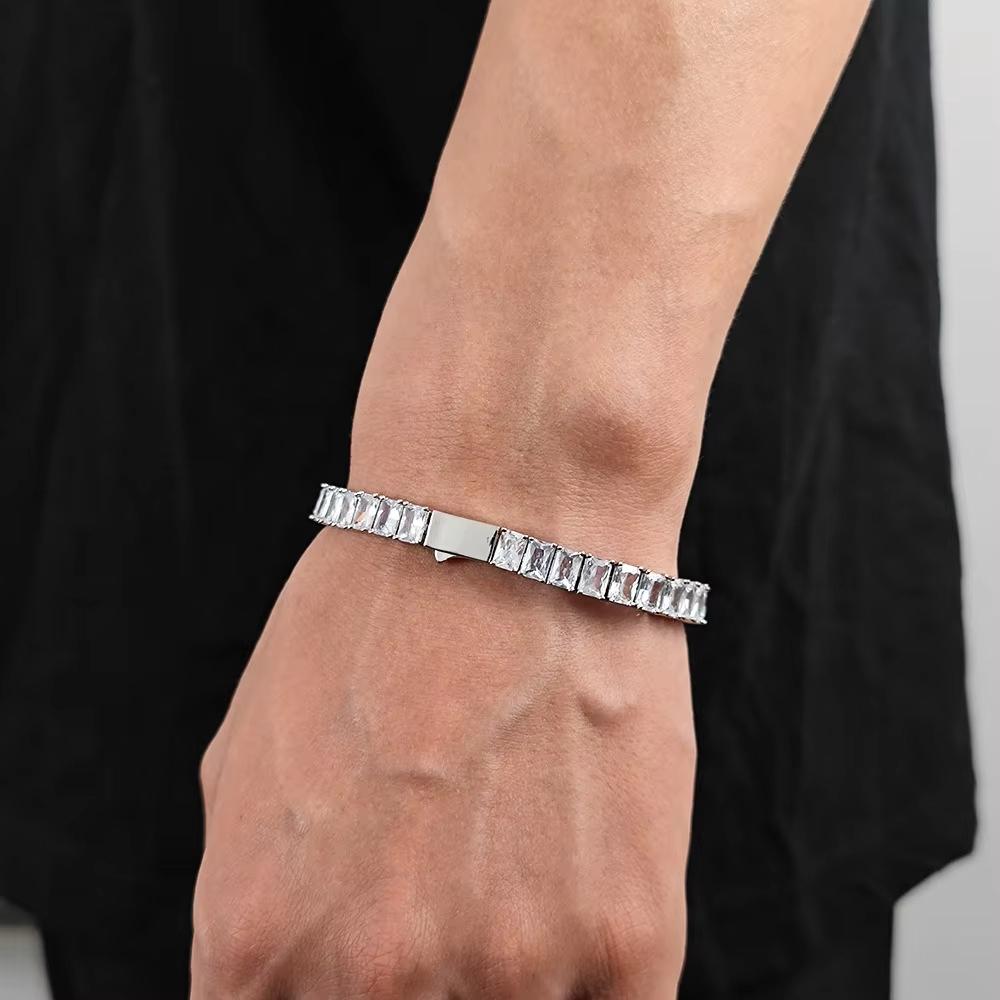 Hip-Hop 6mm Zircon Men's Luxury Brass Gold-color Plated Tennis Chain Link Bracelet Couple Fashion Charm