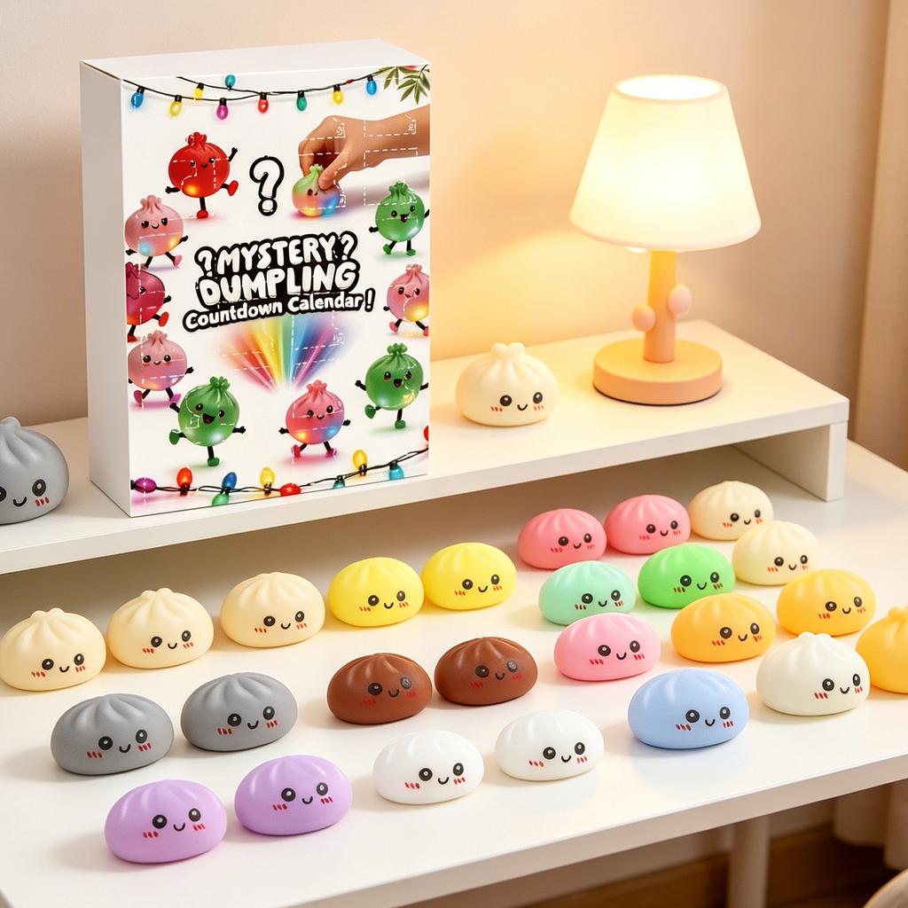 Mystery Dumpling Countdown Calendar Stress Relief Toy Set Squishy Sensory Fidget Squeeze Soft Collectible Blind Box for Adults Kids