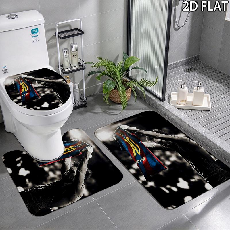 Messi 3pcs Pattern Flannel Nonslip Absorbent Washable Decorative Bathroom Home Toilet Seat Cover Mat Set