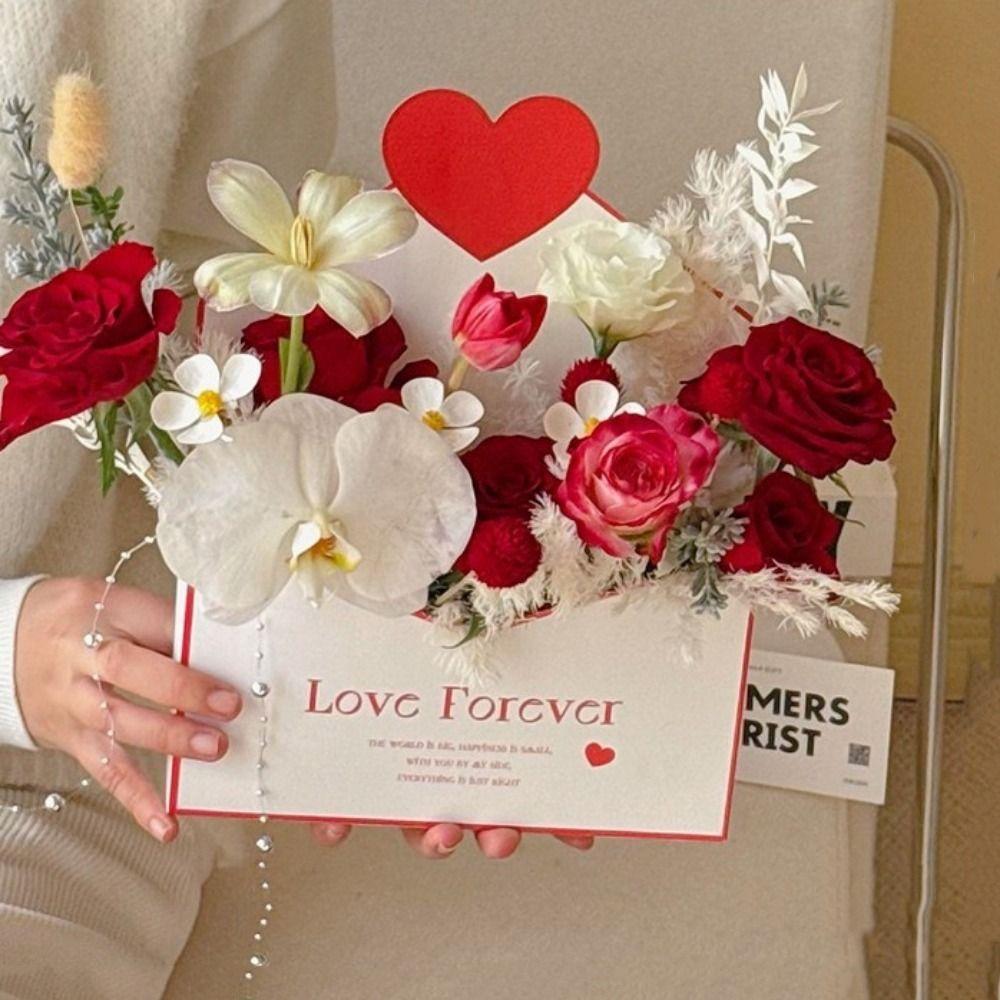 10 Pieces Folding Valentine Envelope Boxes Heart Pattern Flower Gift Box  Romantic Decorations