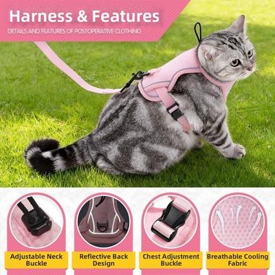 Coleira Arnês de Gato com Design Refletor à Prova de Fuga Ajustável Arnês para Passeio de Animal de Estimação Arnês de Tração para Gato Respirável Confortável