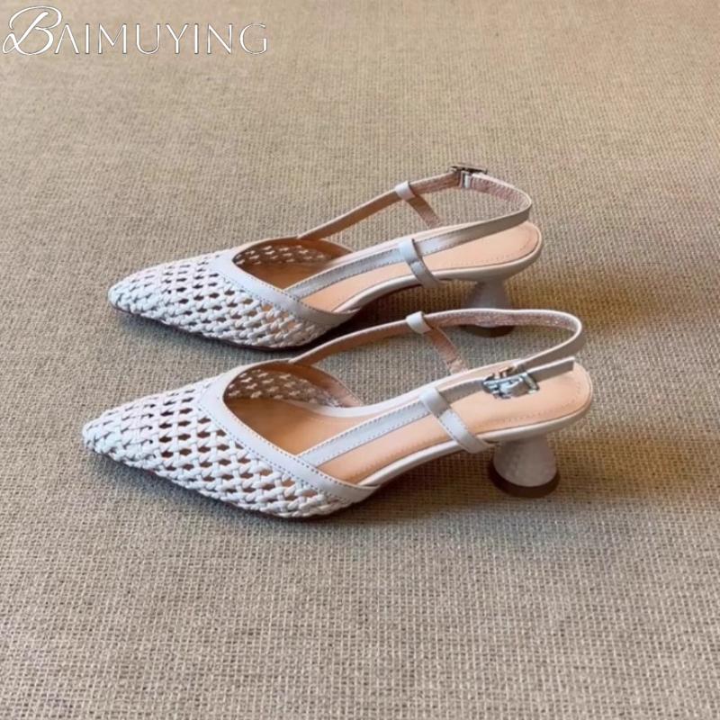 Fashion Elegant Women High Heels Sandals Pointed Toe Chunky Shoes New Designer 2025 Summer Dress Party Woman Slippers Sexy Pumps Mujer