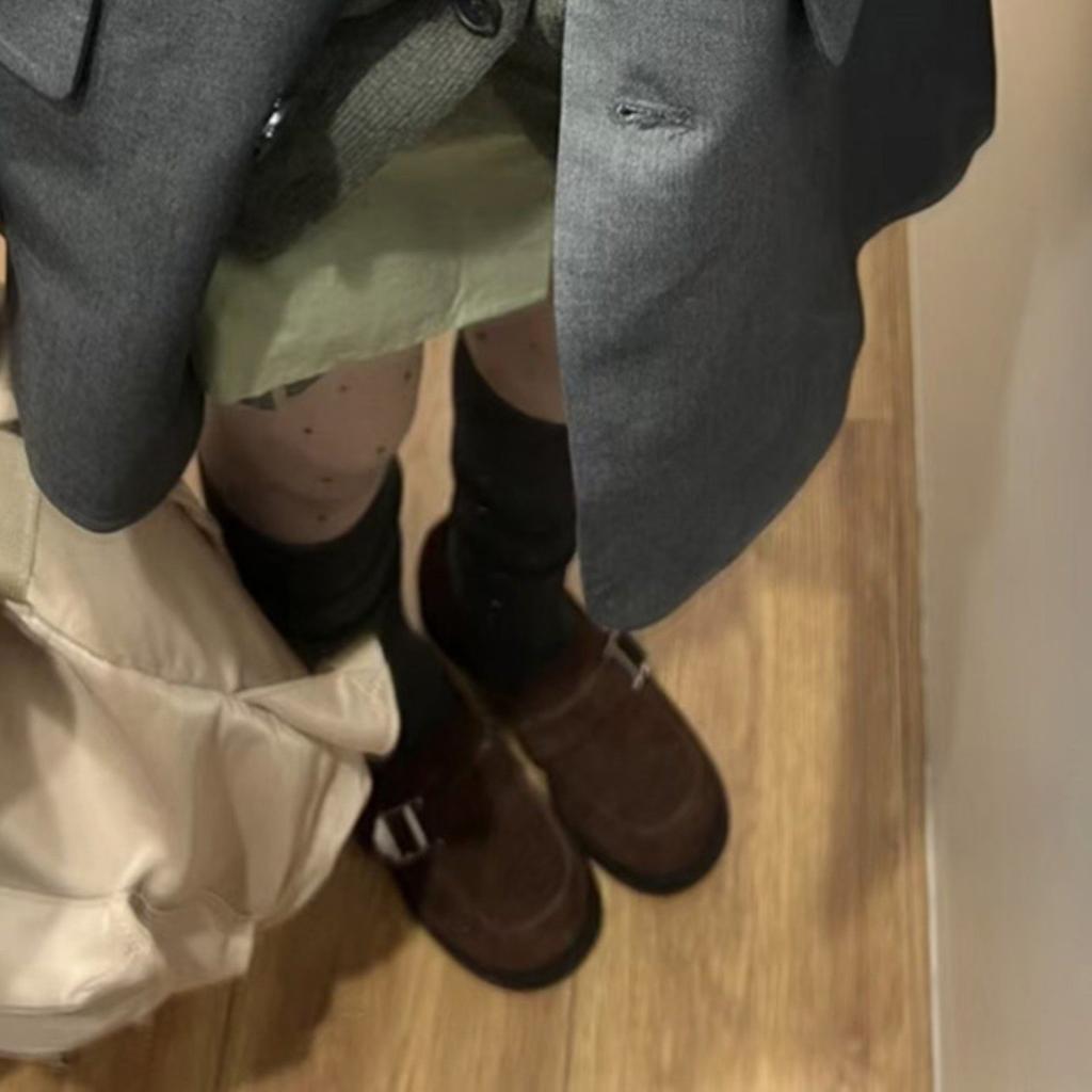 Sheepskin Version French Retro Brown Single Shoes Women's 2025 New Metal Buckle Small Leather Shoes One Pedal Thick Heel Loafers