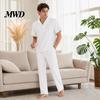 Casual Men Outfit 2Pcs/Set for Men, Lapel Short Sleeve Shirt And Elastic Waist Loose Ultra-thin Summer Suit Long Pants, Ultra-Thin Ice Silk Home Daily