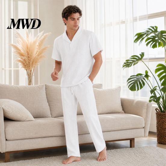 Casual Men Outfit 2Pcs/Set for Men, Lapel Short Sleeve Shirt And Elastic Waist Loose Ultra-thin Summer Suit Long Pants, Ultra-Thin Ice Silk Home Daily