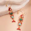 Ethnic Red Enamel Fish Tassel C Shaped Long Hoop Earrings For Women Alloy Casual Party Jewelry Gift