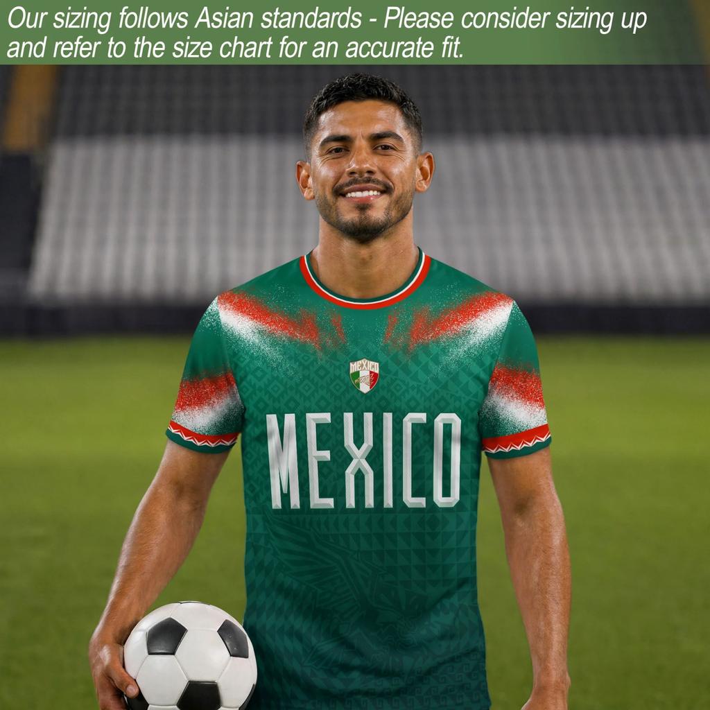 Men's Casual Soccer Jersey Short Sleeve Top Featuring Mexico Themed Graphic Print Lightweight Breathable Fabric Comfortable Fit