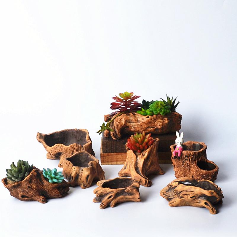 Creative Retro Cement-Look Tree Stump Succulent Planter