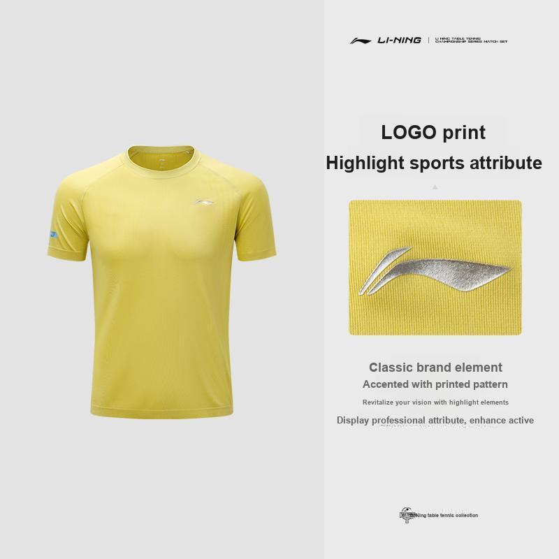 Li-Ning Trendy Versatile Round Neck Short Sleeve T-Shirt Quick Dry Breathable Five-Point Shorts Casual Sports Suit Unisex Suit AATW013-4