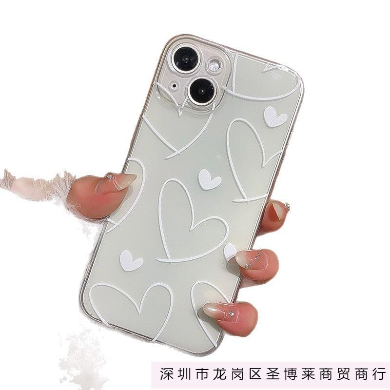 Full screen white love is suitable for Apple 15promax mobile phone case iPhone14 high value XS transparent 12 soft case