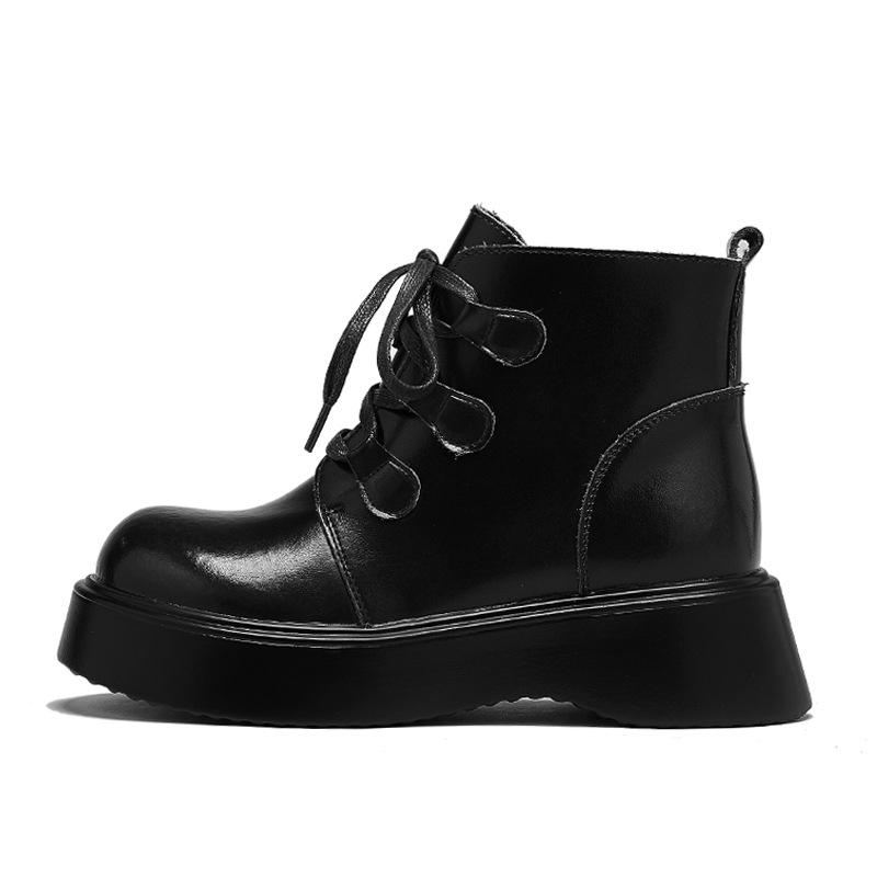 Super yuan leather Martin boots women's 2025 autumn and winter new British style ugly cute big head design thick-soled heightening short boots