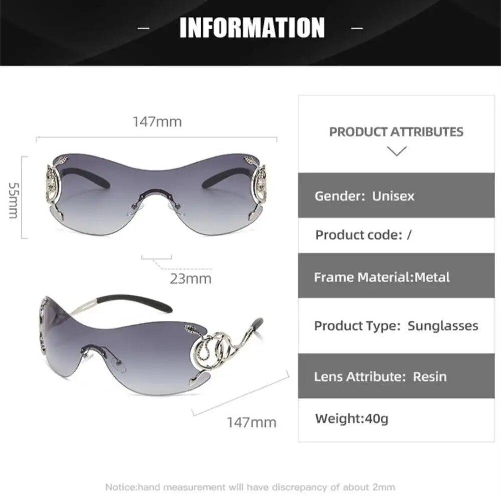 Y2k Randlose Sonnenbrille Damen Stilvolle Farbverlaufslinse Outdoor Shades Trendige Luxus-Metallrahmen-Brille