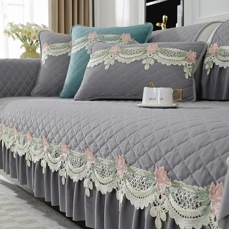 Four Seasons Sofa Cover Modern Minimalist Sofa Lace Cushion Winter Plush Household  European Anti Slip Fabric Sofa Napkins