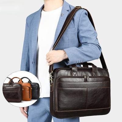 Retro Official Briefcase Top-grain Cowhide Business Handbag Computer Bag Multi-functional Horizontal Men's Bag