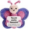 Pink Butterfly Positive Crochet Animals Doll With Card Desktop Ornament Emotional Support Handmade Knitted Cheer Up Toy