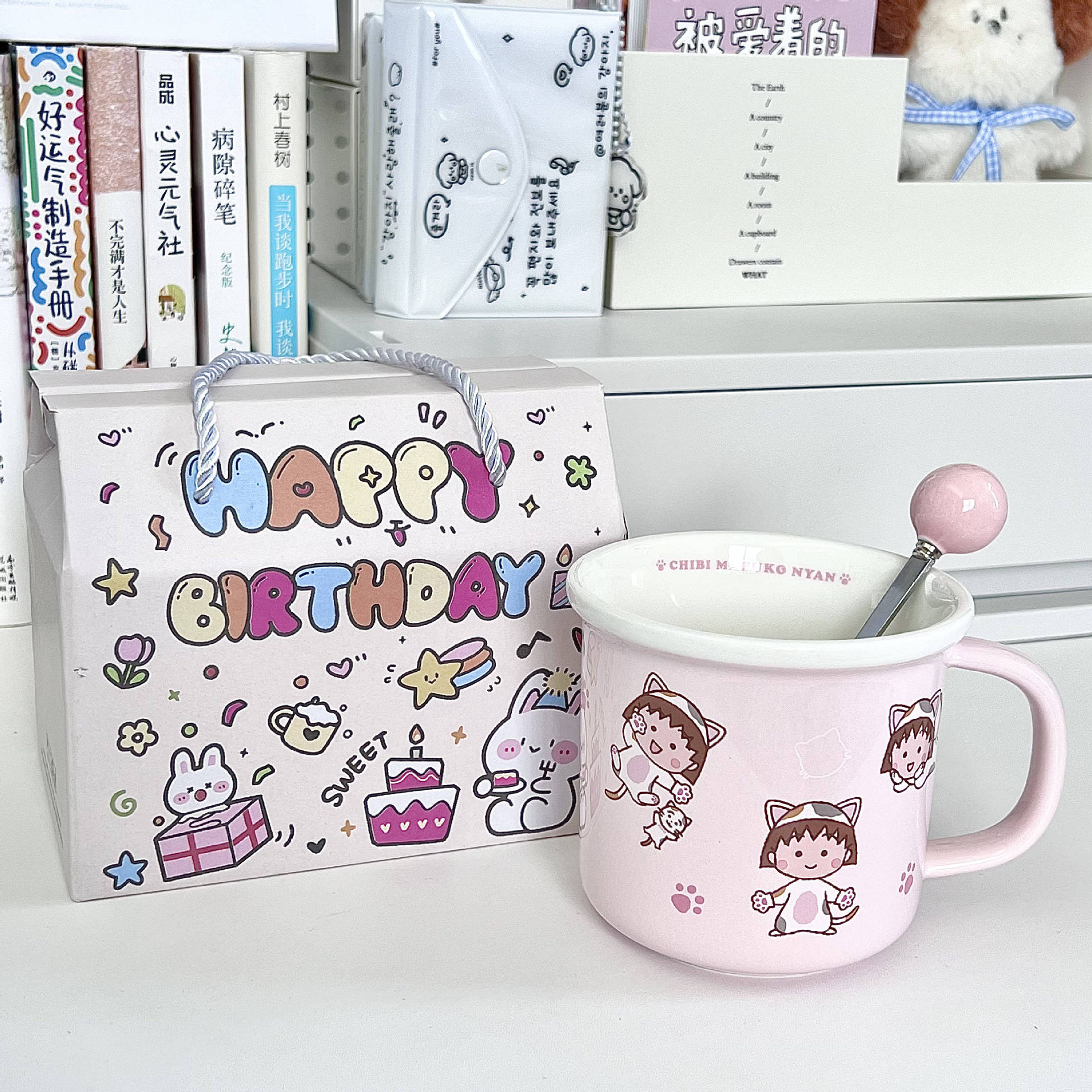 Schattige Cherry Maruko Keramische Mok Kinderen Huishouden Watermok Meisjes Ontbijt Koffiemok Verjaardagscadeau 301-400ml