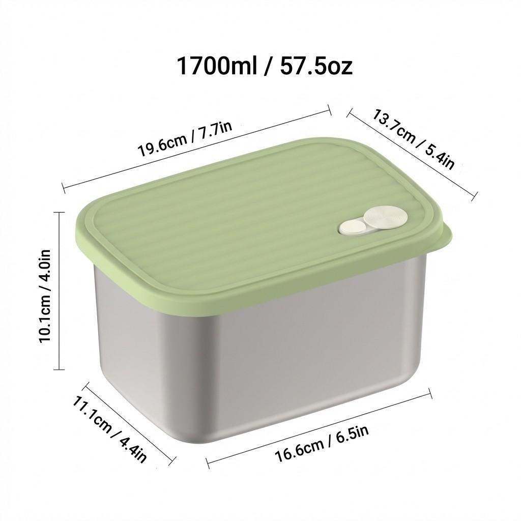 Large Capacity Food Storage Container 304 Stainless Steel Lunch Box Refrigerator Sealed Fruit Vegetable Fresh-keeping Box
