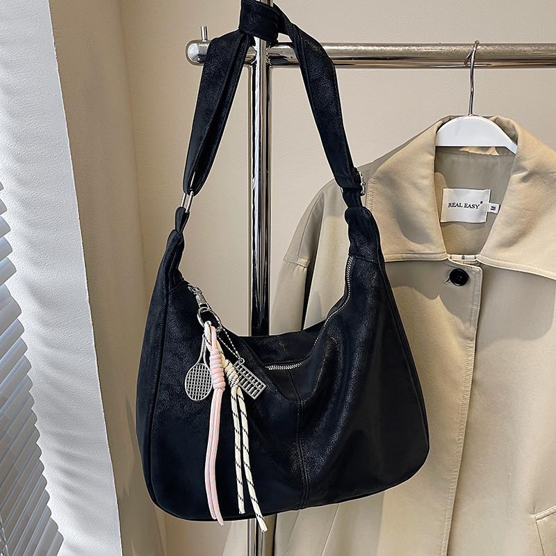 IELGY Simple Casual Soft Leather Large Capacity Fashionable All-Match One-Shoulder Cross-Body Commuter Dumpling Bag