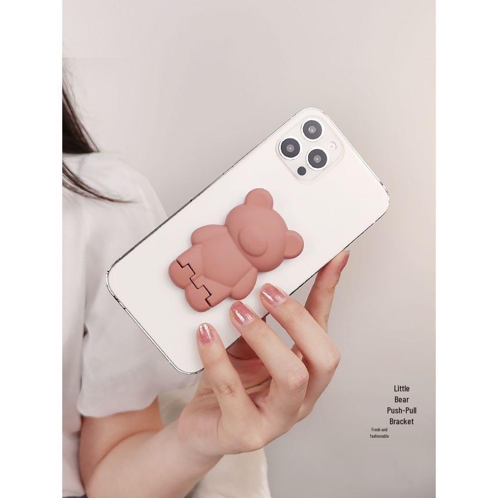 Macaron Series Bear Adhesive Phone Stand – Retractable Air Cushion Ring Handle