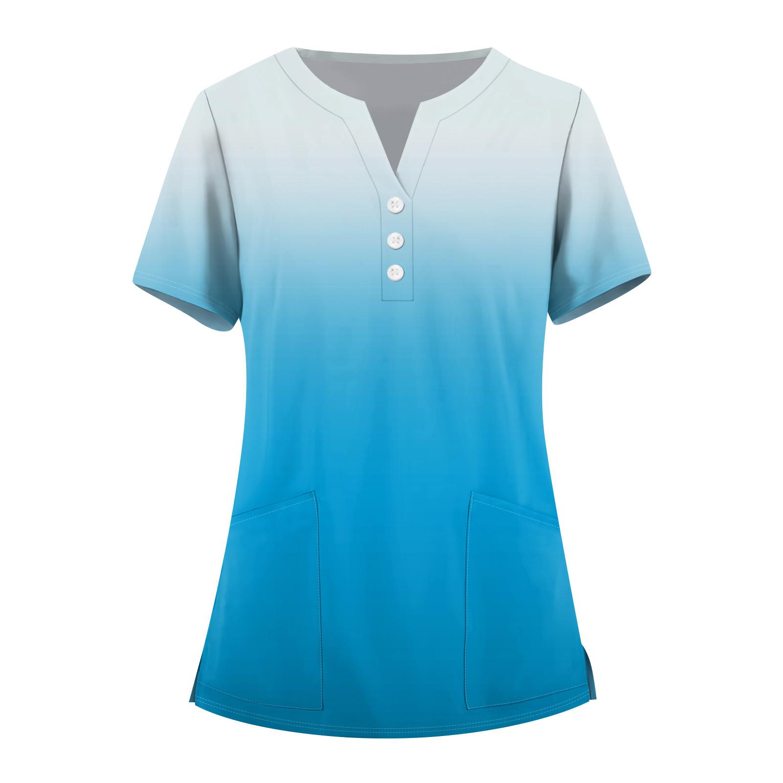 

Женская мода, рабочая одежда с v-образным вырезом, короткими рукавами и карманами, топы с принтом, летние топы для женщин XL небесно-голубой